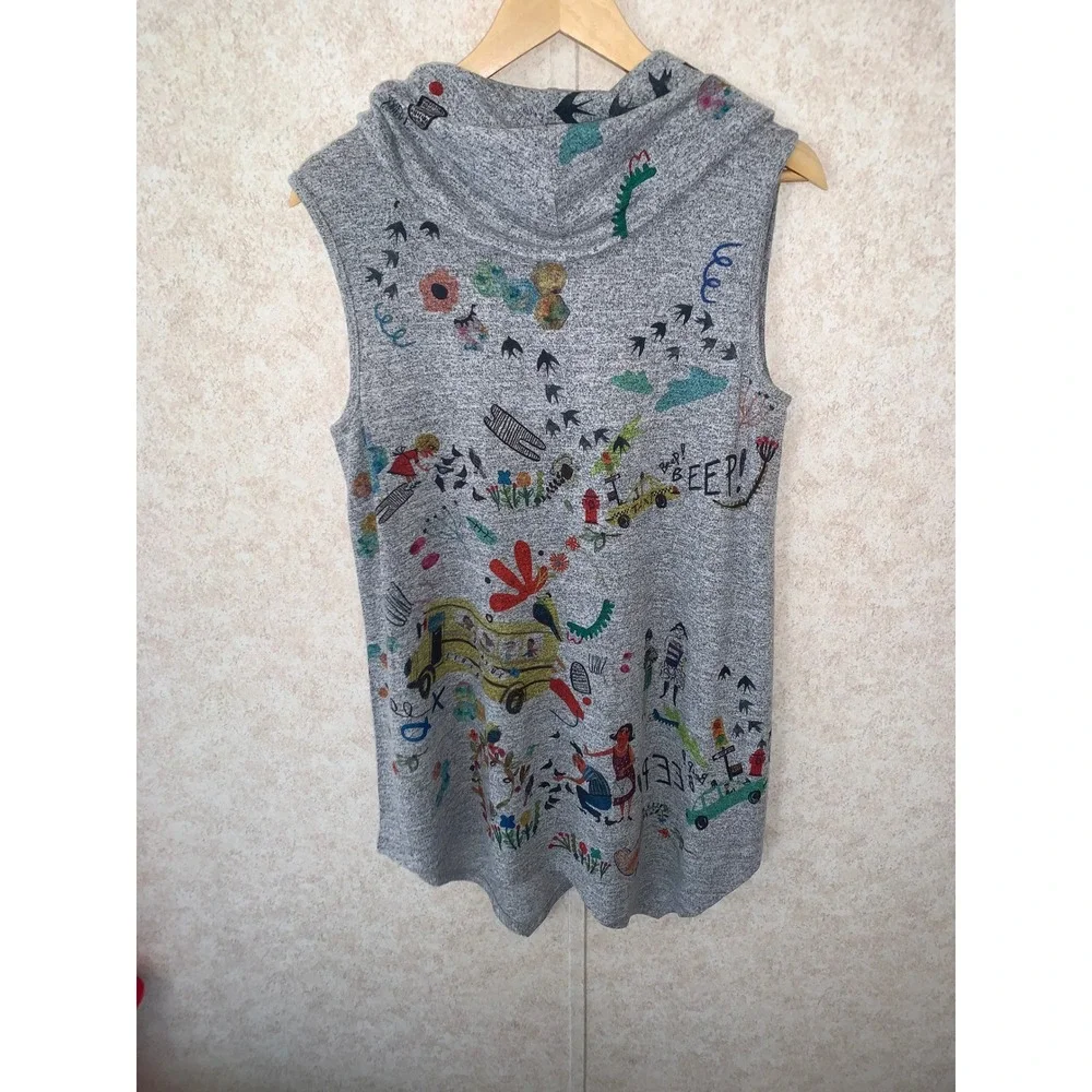 INoah Womens Cowl Neck Sleeveless Tunic Gray School Bus, Statue of Liberty Sz Lg